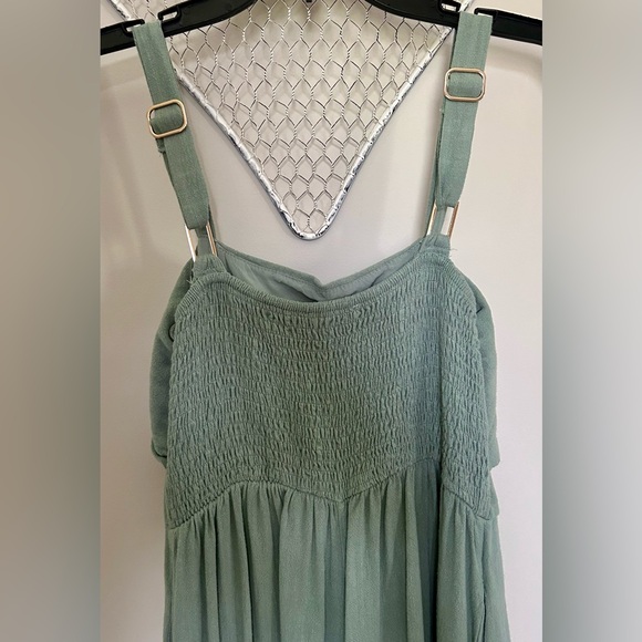 ALLIE ROSE Linen Blend Wide Leg Smocked Tank Jumpsuit Tie Front Coastal Boho | M - Picture 6 of 8